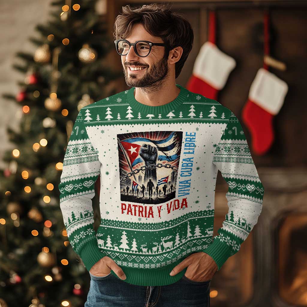 Cuban American Pride Ugly Christmas Sweater Viva Cuba Libre Supporter TS12 Beige Green Print Your Wear