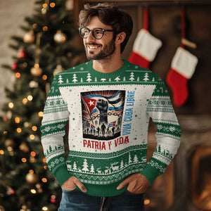 Cuban American Pride Ugly Christmas Sweater Viva Cuba Libre Supporter TS12 Beige Green Print Your Wear
