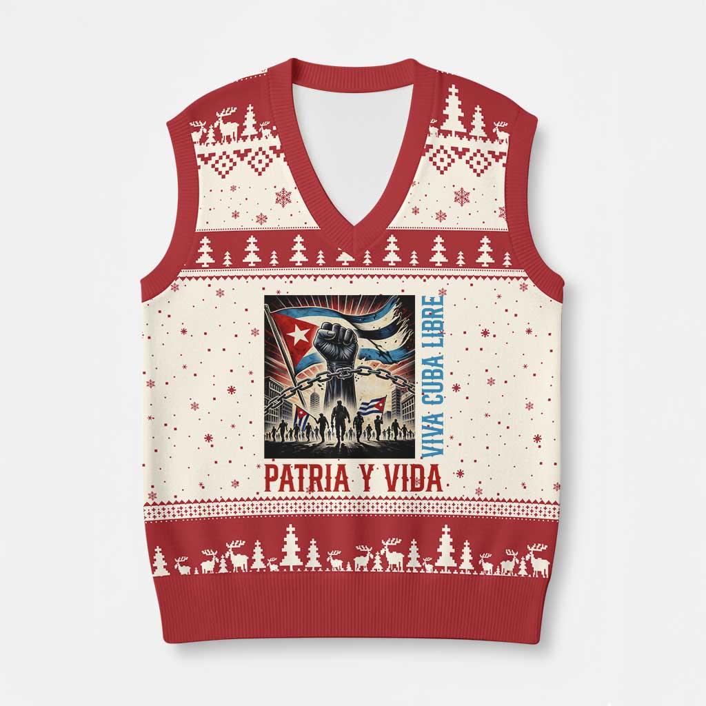 Cuban American Pride V-Neck Knit Sweater Vest Viva Cuba Libre Supporter TS12 Beige Red Print Your Wear