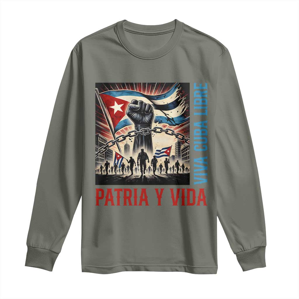 Cuban American Pride Long Sleeve Shirt Viva Cuba Libre Supporter TS12 Military Green Print Your Wear