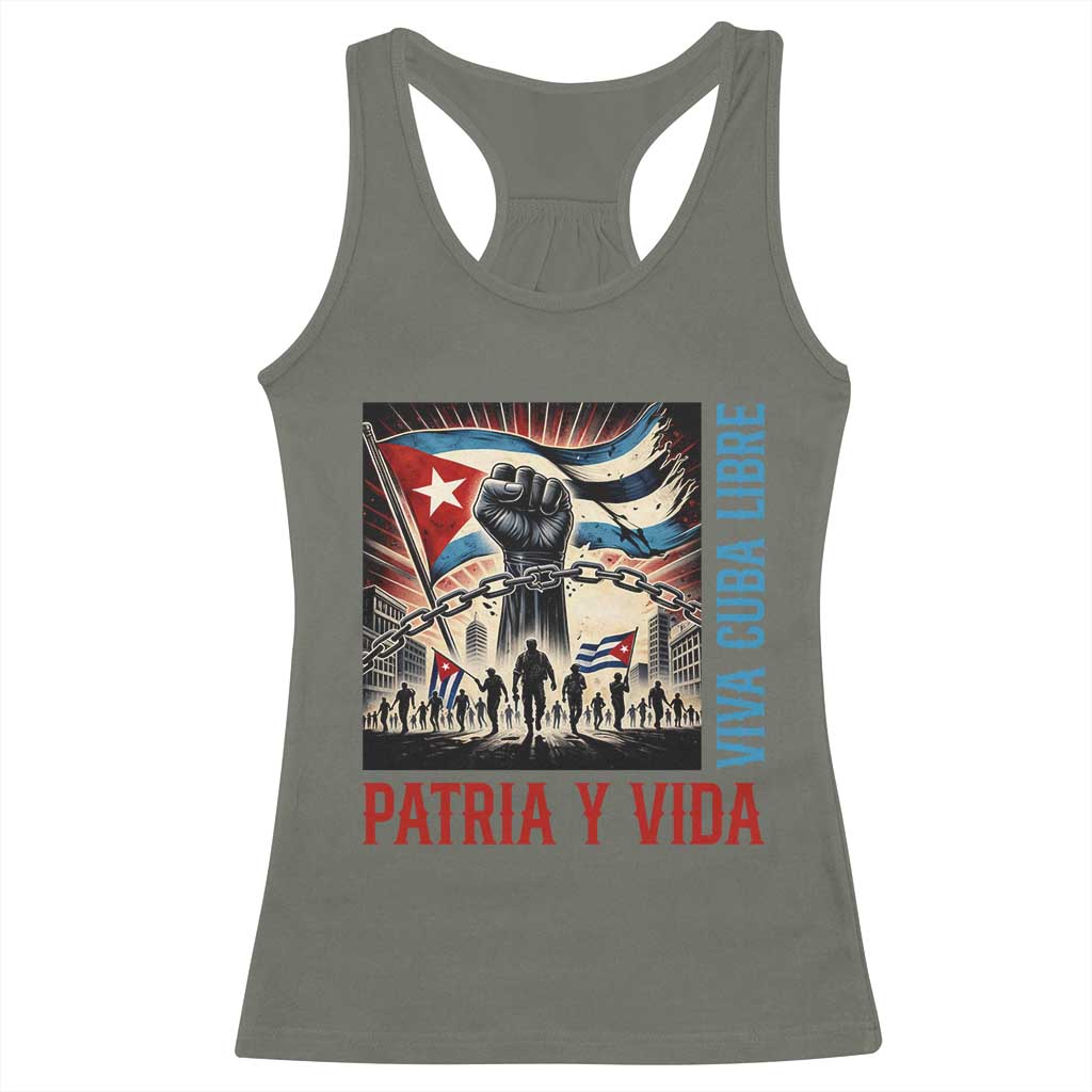 Cuban American Pride Racerback Tank Top Viva Cuba Libre Supporter TS12 Military Green Print Your Wear