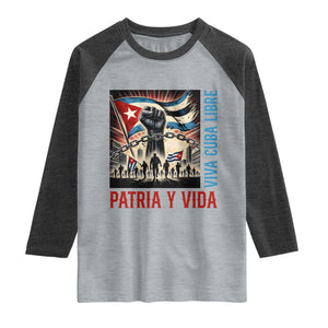 Cuban American Pride Raglan Shirt Viva Cuba Libre Supporter TS12 Heather Gray Heather Charcoal Print Your Wear