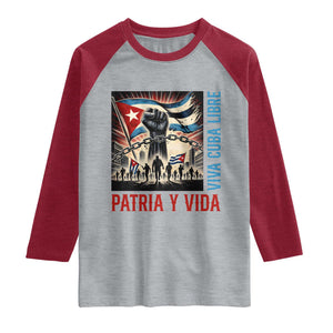 Cuban American Pride Raglan Shirt Viva Cuba Libre Supporter TS12 Heather Gray Heather Red Print Your Wear