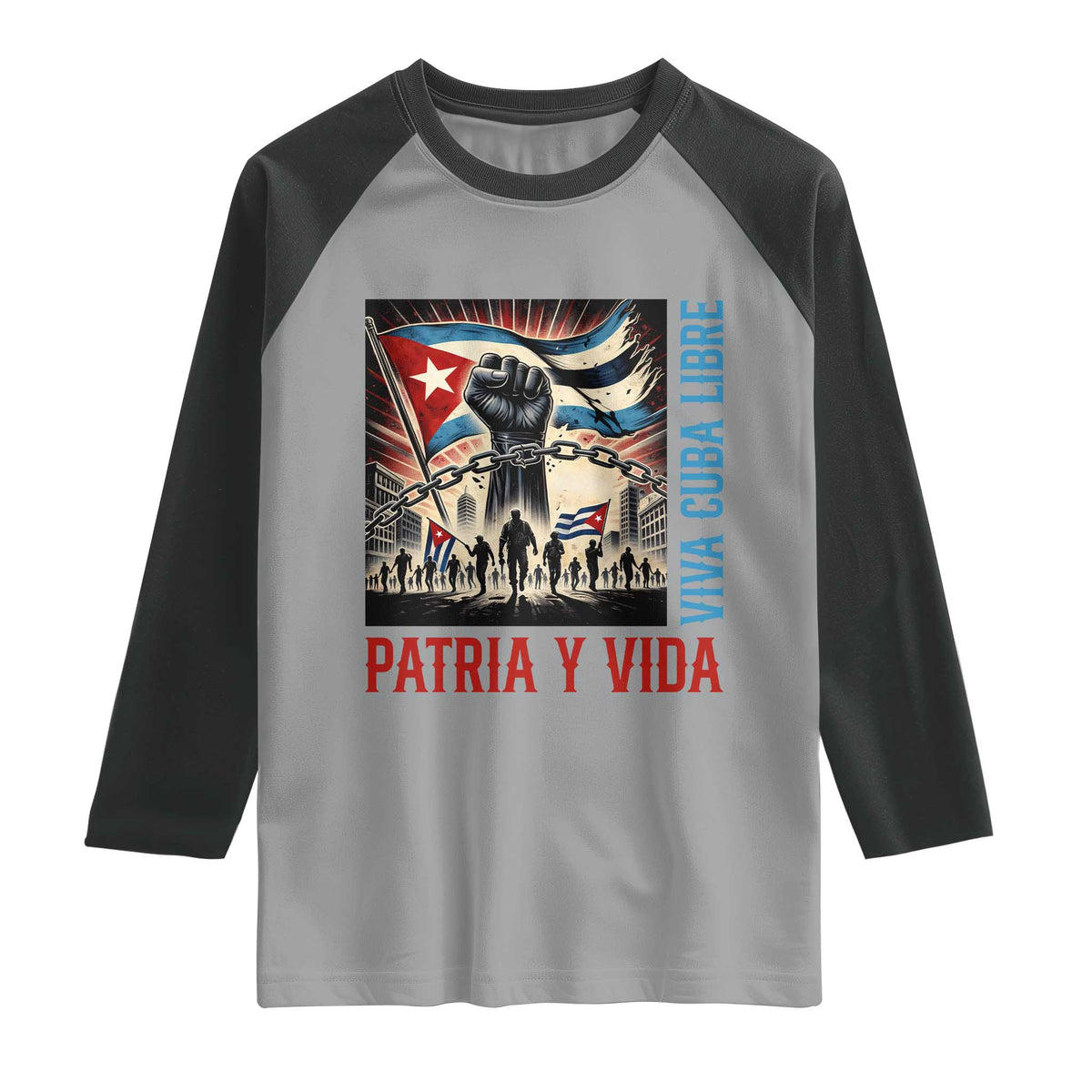 Cuban American Pride Raglan Shirt Viva Cuba Libre Supporter TS12 Sport Gray Black Print Your Wear