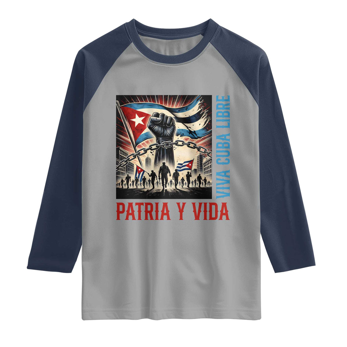 Cuban American Pride Raglan Shirt Viva Cuba Libre Supporter TS12 Sport Gray Navy Print Your Wear