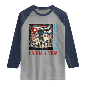Cuban American Pride Raglan Shirt Viva Cuba Libre Supporter TS12 Sport Gray Navy Print Your Wear