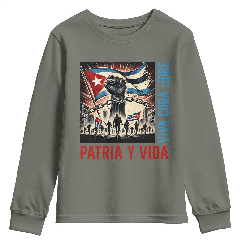 Cuban American Pride Youth Sweatshirt Viva Cuba Libre Supporter TS12 Military Green Print Your Wear