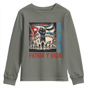 Cuban American Pride Youth Sweatshirt Viva Cuba Libre Supporter TS12 Military Green Print Your Wear