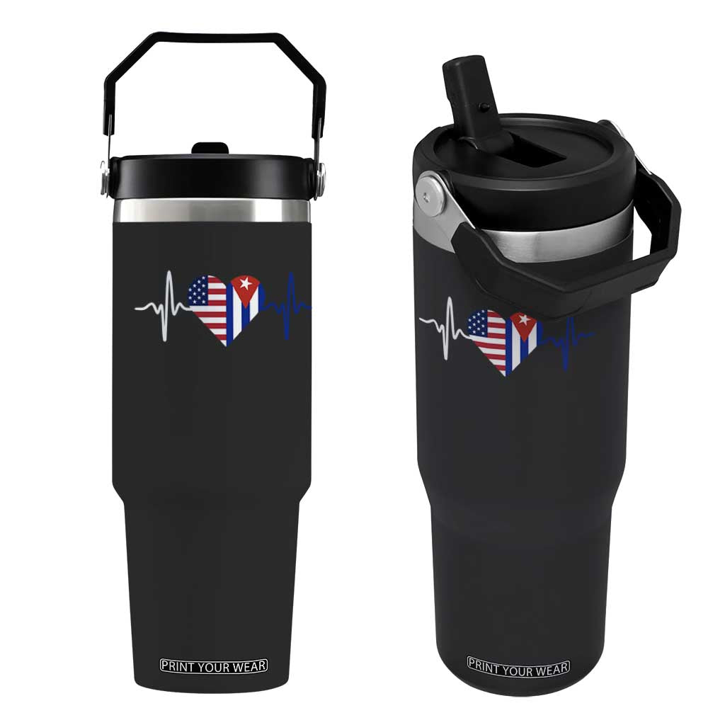 Heartbeat Cuba USA Flip Straw Tumbler Cuban American Pride TS12 One Size: 30 oz Black Print Your Wear