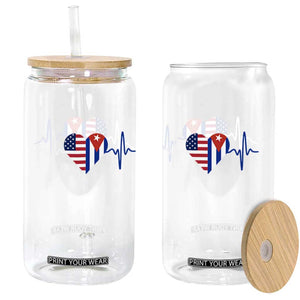 Heartbeat Cuba USA Glass Can Cuban American Pride TS12 Print Your Wear
