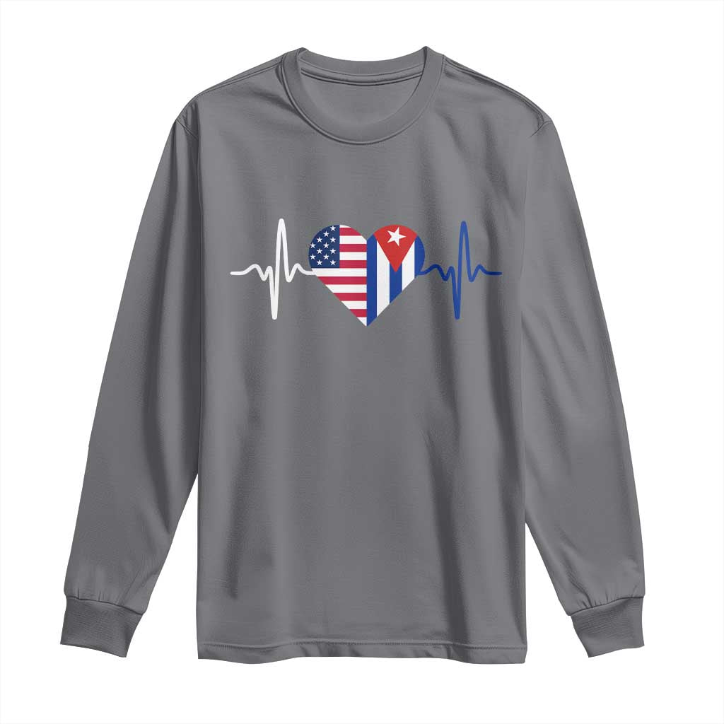 Heartbeat Cuba USA Long Sleeve Shirt Cuban American Pride TS12 Charcoal Print Your Wear