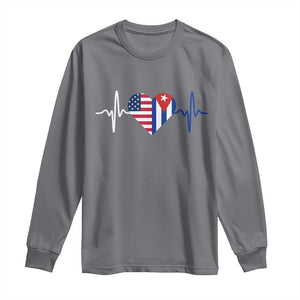 Heartbeat Cuba USA Long Sleeve Shirt Cuban American Pride TS12 Charcoal Print Your Wear