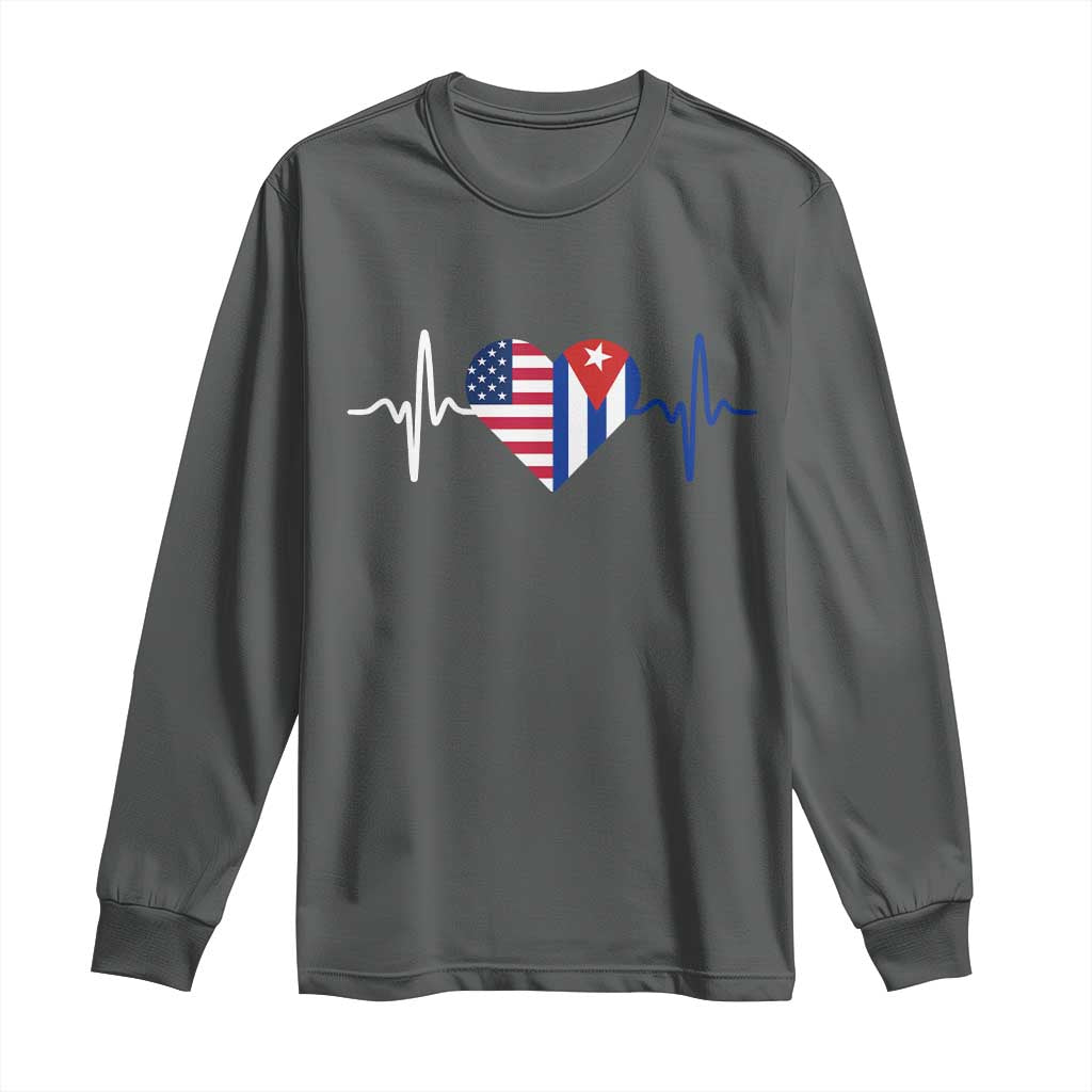 Heartbeat Cuba USA Long Sleeve Shirt Cuban American Pride TS12 Dark Heather Print Your Wear