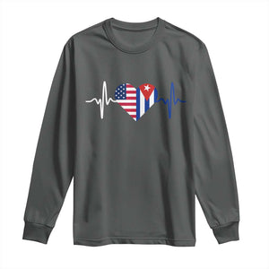 Heartbeat Cuba USA Long Sleeve Shirt Cuban American Pride TS12 Dark Heather Print Your Wear