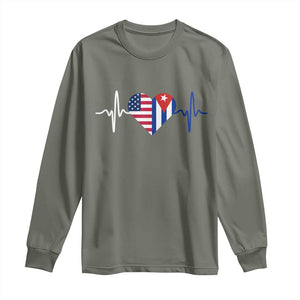 Heartbeat Cuba USA Long Sleeve Shirt Cuban American Pride TS12 Military Green Print Your Wear