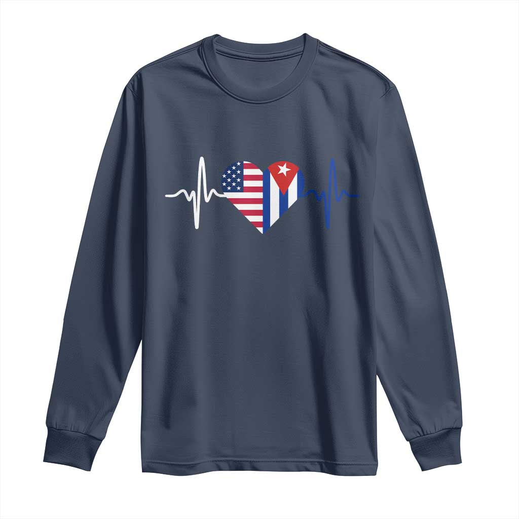 Heartbeat Cuba USA Long Sleeve Shirt Cuban American Pride TS12 Navy Print Your Wear