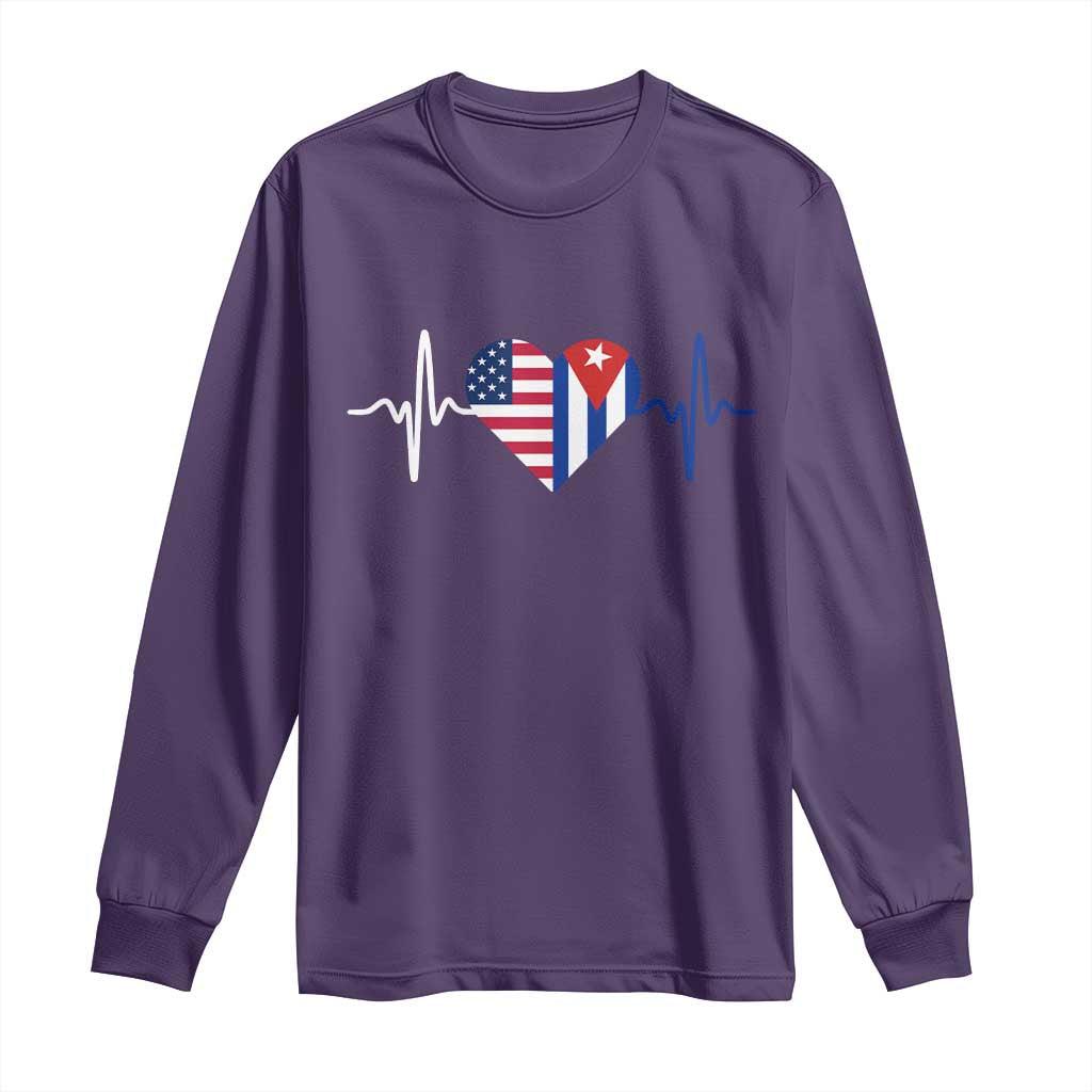 Heartbeat Cuba USA Long Sleeve Shirt Cuban American Pride TS12 Purple Print Your Wear