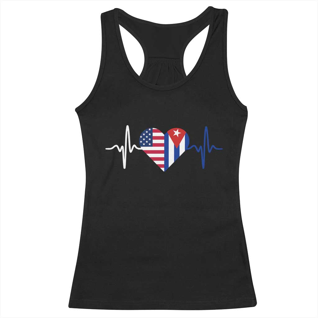 Heartbeat Cuba USA Racerback Tank Top Cuban American Pride TS12 Black Print Your Wear