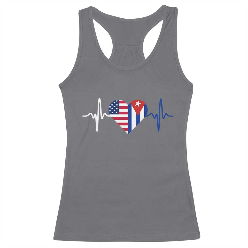 Heartbeat Cuba USA Racerback Tank Top Cuban American Pride TS12 Charcoal Print Your Wear