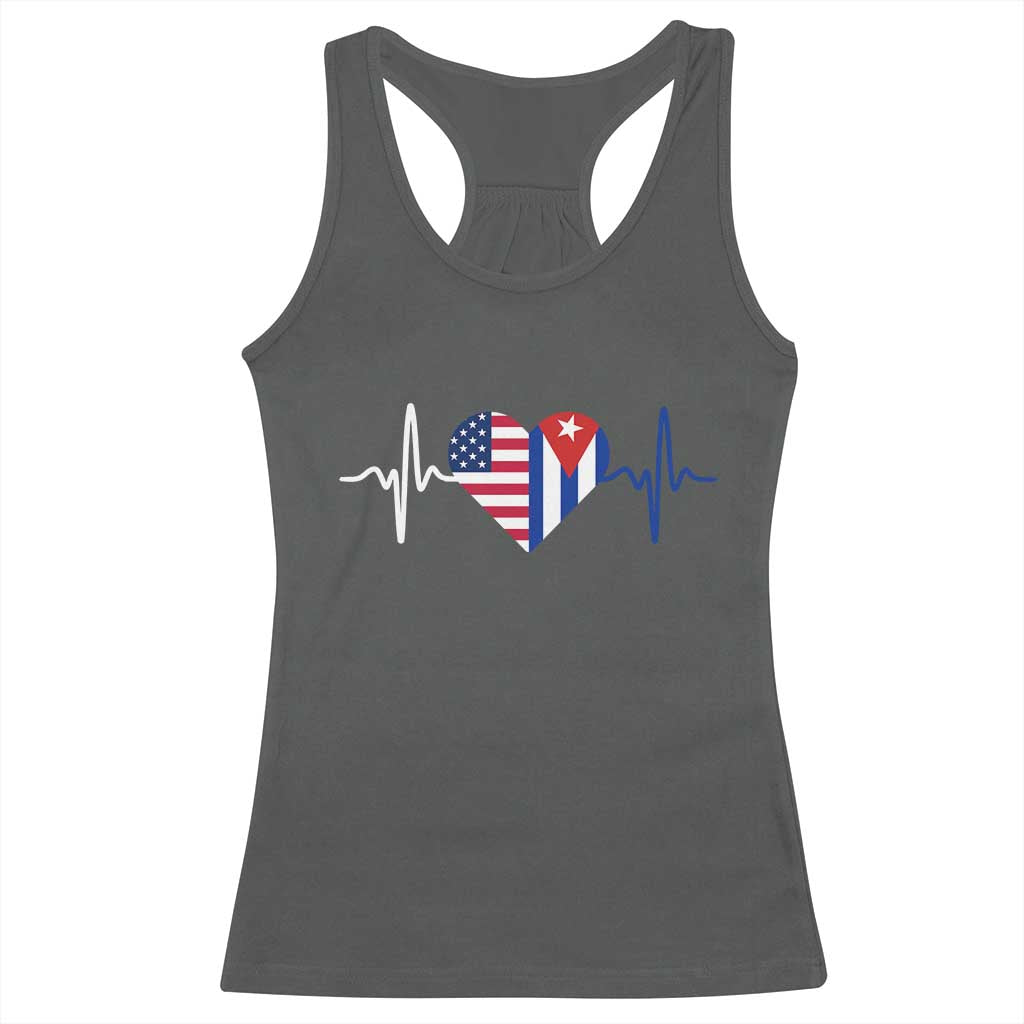 Heartbeat Cuba USA Racerback Tank Top Cuban American Pride TS12 Dark Heather Print Your Wear