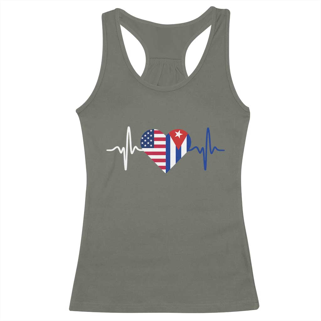 Heartbeat Cuba USA Racerback Tank Top Cuban American Pride TS12 Military Green Print Your Wear