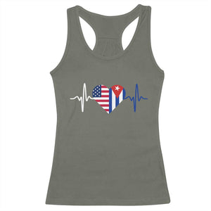 Heartbeat Cuba USA Racerback Tank Top Cuban American Pride TS12 Military Green Print Your Wear