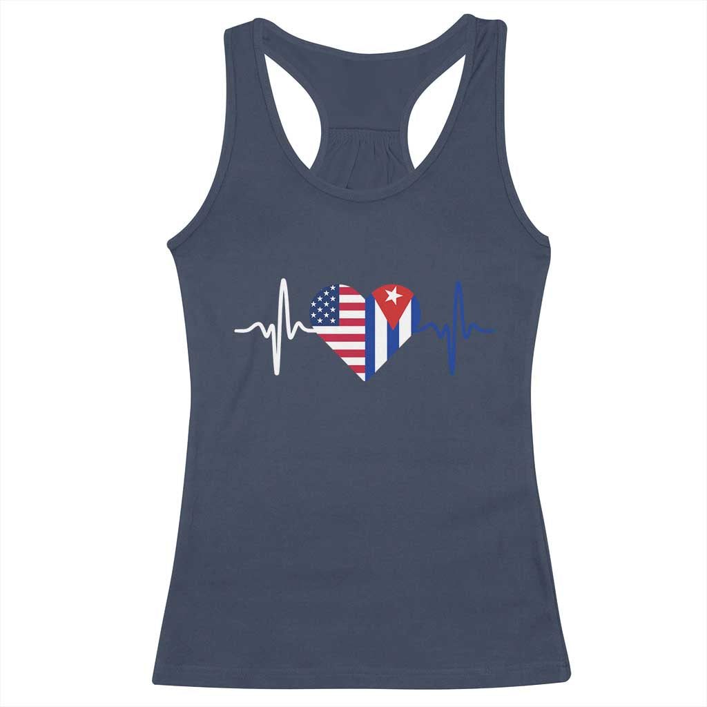 Heartbeat Cuba USA Racerback Tank Top Cuban American Pride TS12 Navy Print Your Wear