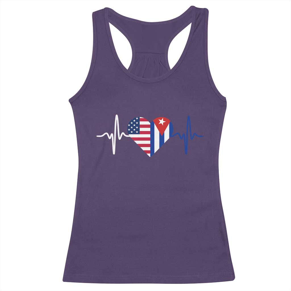 Heartbeat Cuba USA Racerback Tank Top Cuban American Pride TS12 Purple Print Your Wear