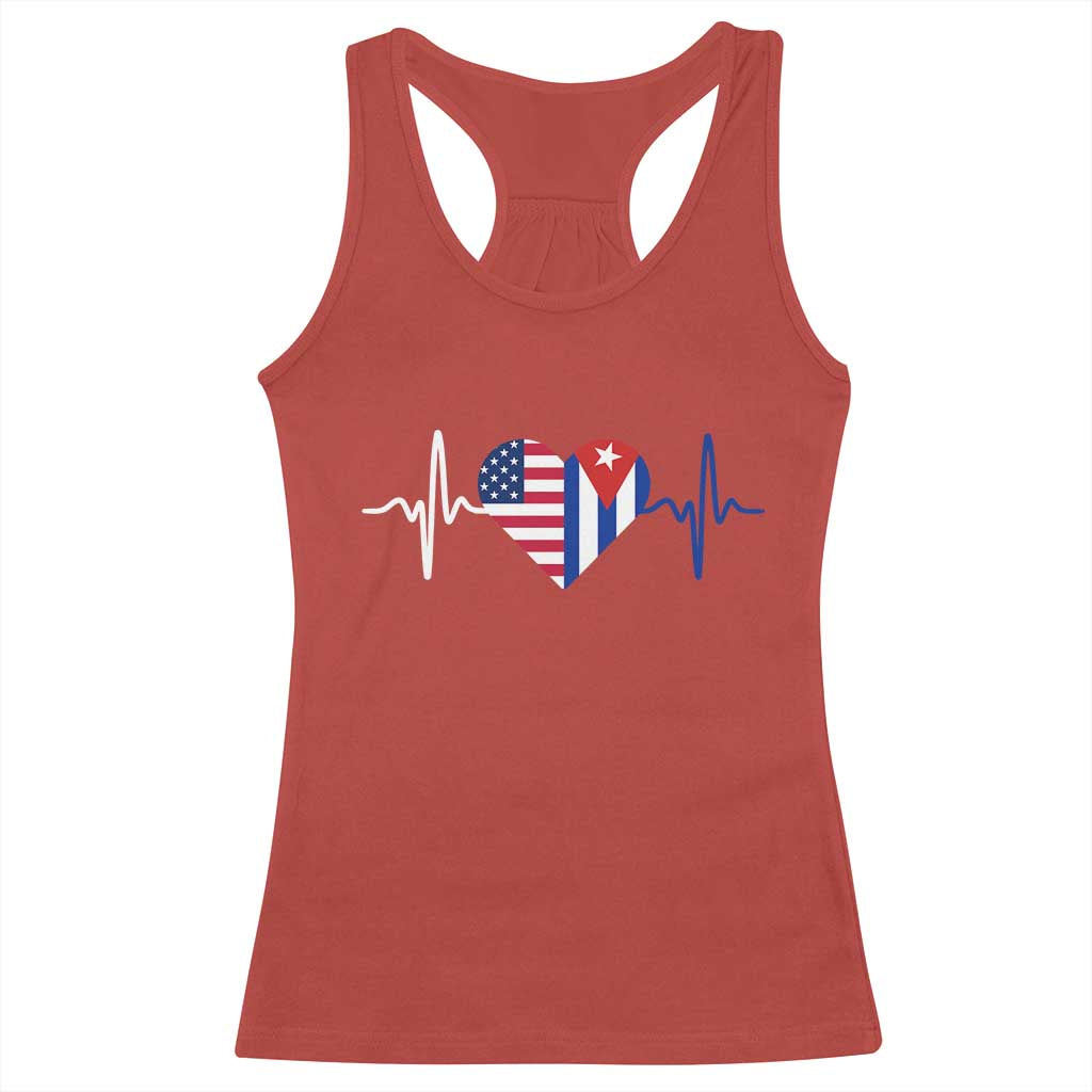 Heartbeat Cuba USA Racerback Tank Top Cuban American Pride TS12 Red Print Your Wear