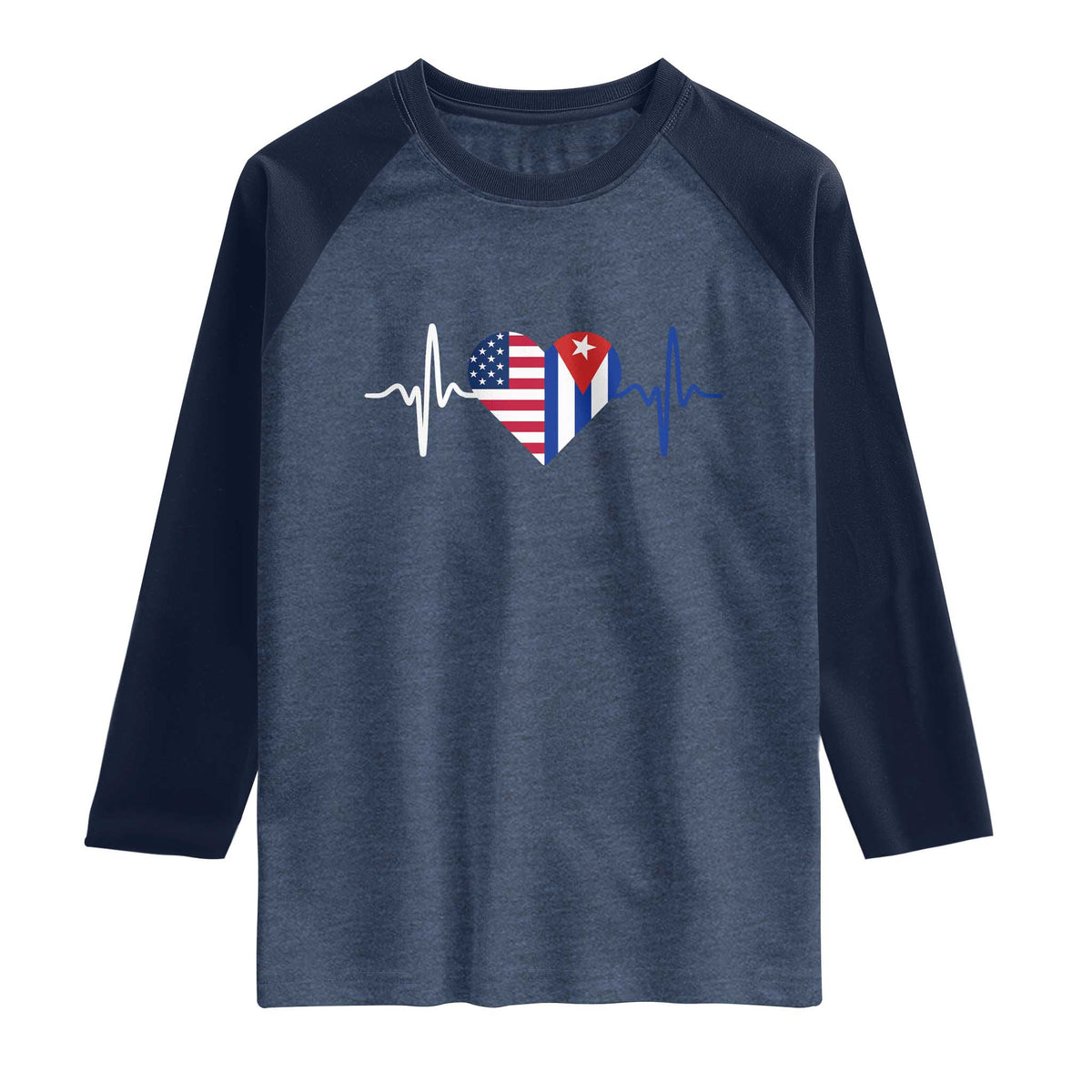 Heartbeat Cuba USA Raglan Shirt Cuban American Pride TS12 Heather Denim Navy Print Your Wear