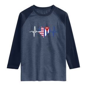 Heartbeat Cuba USA Raglan Shirt Cuban American Pride TS12 Heather Denim Navy Print Your Wear