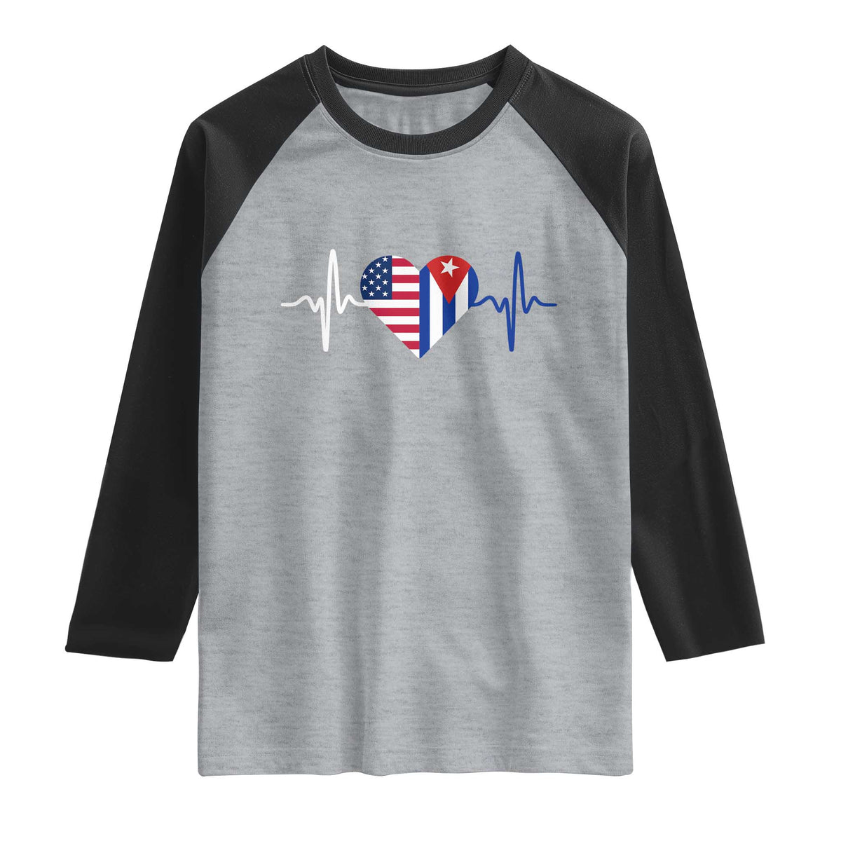 Heartbeat Cuba USA Raglan Shirt Cuban American Pride TS12 Heather Gray Black Print Your Wear