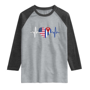 Heartbeat Cuba USA Raglan Shirt Cuban American Pride TS12 Heather Gray Heather Charcoal Print Your Wear