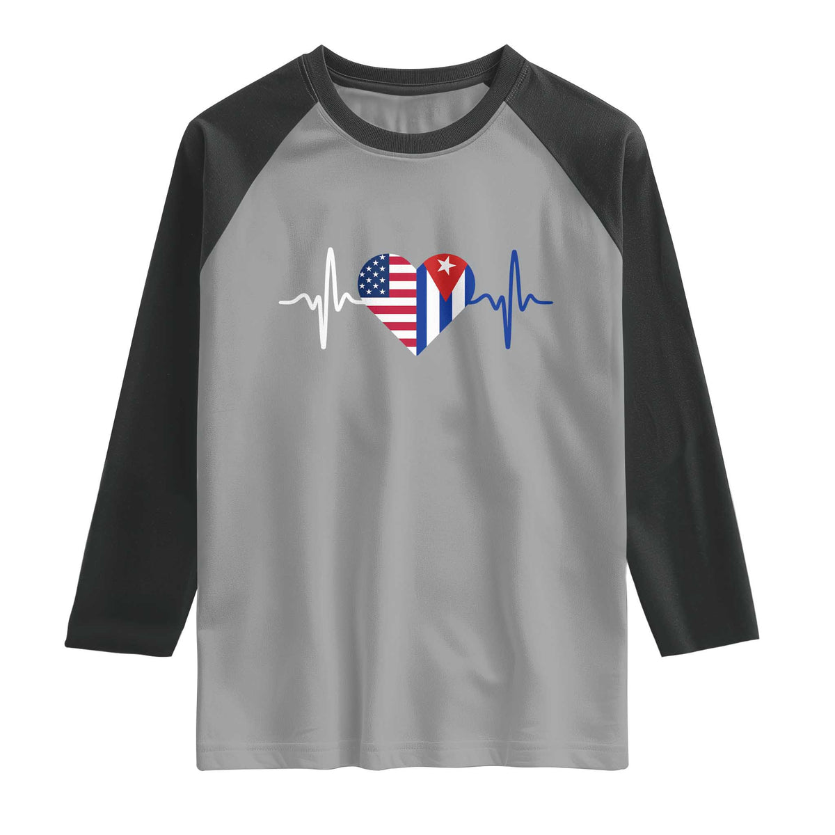 Heartbeat Cuba USA Raglan Shirt Cuban American Pride TS12 Sport Gray Black Print Your Wear