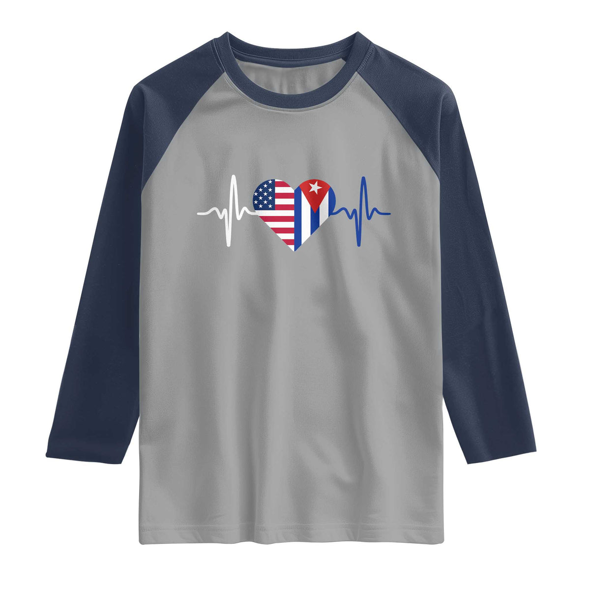 Heartbeat Cuba USA Raglan Shirt Cuban American Pride TS12 Sport Gray Navy Print Your Wear