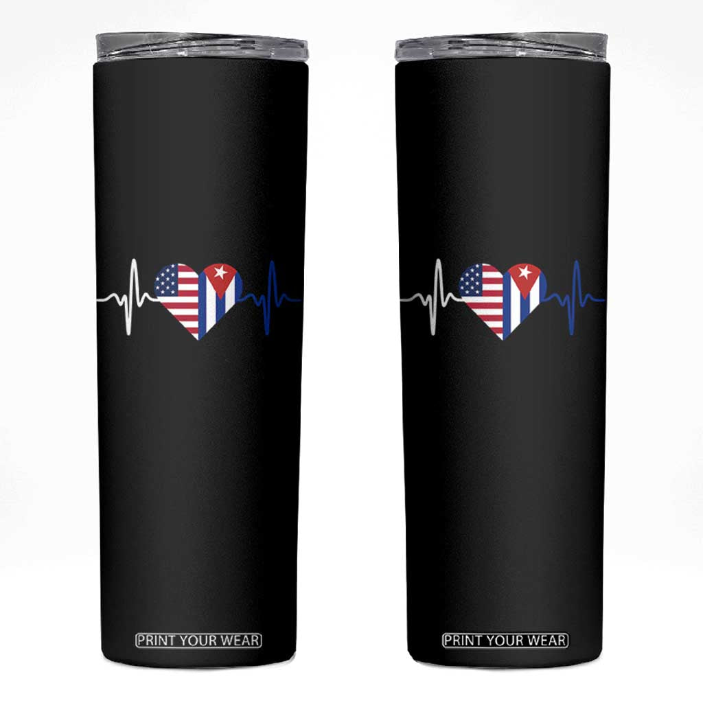 Heartbeat Cuba USA Skinny Tumbler Cuban American Pride TS12 Black Print Your Wear