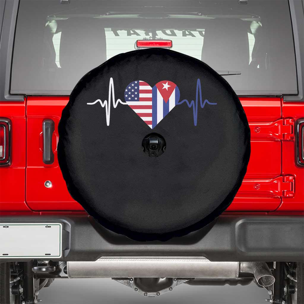 Heartbeat Cuba USA Spare Tire Cover Cuban American Pride TS12 Black Print Your Wear