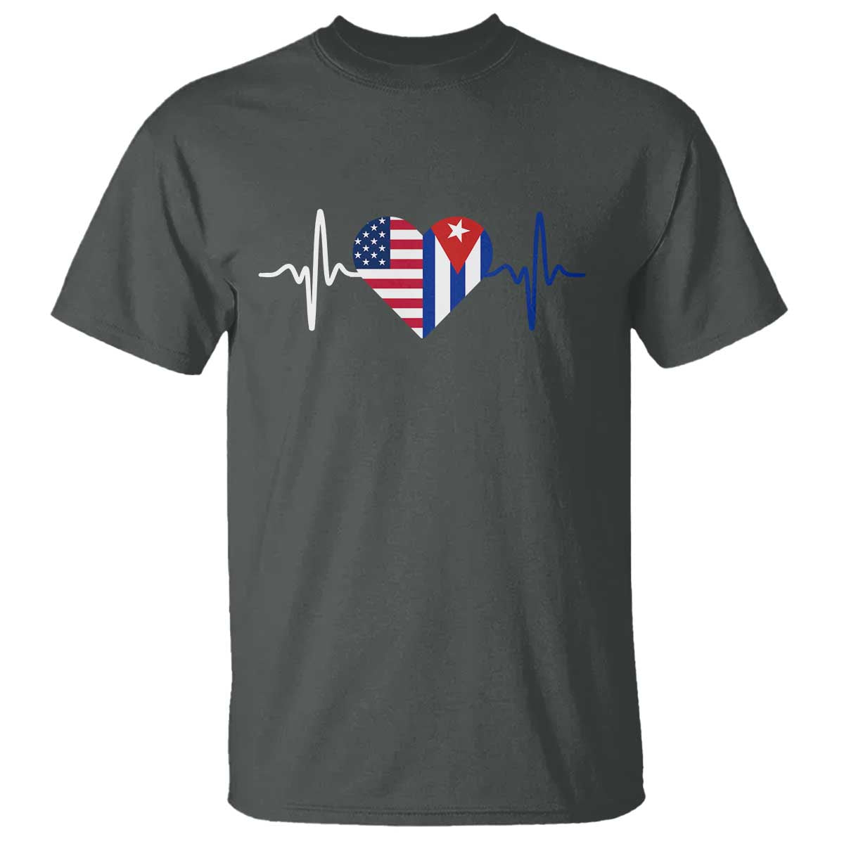 Heartbeat Cuba USA T Shirt Cuban American Pride TS12 Dark Heather Print Your Wear
