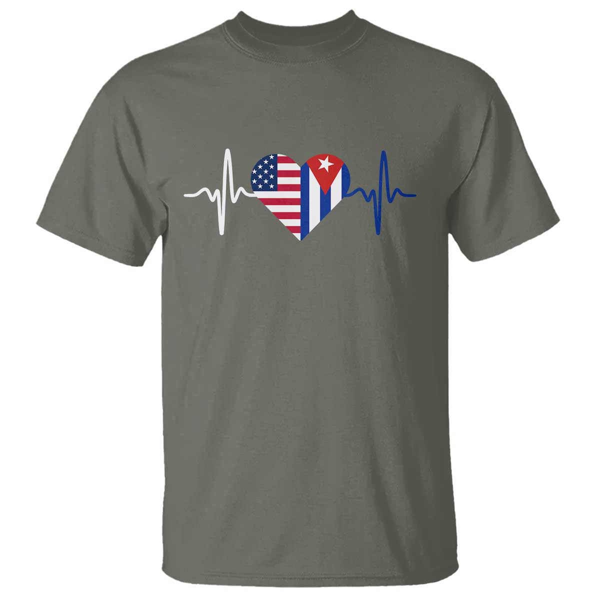 Heartbeat Cuba USA T Shirt Cuban American Pride TS12 Military Green Print Your Wear
