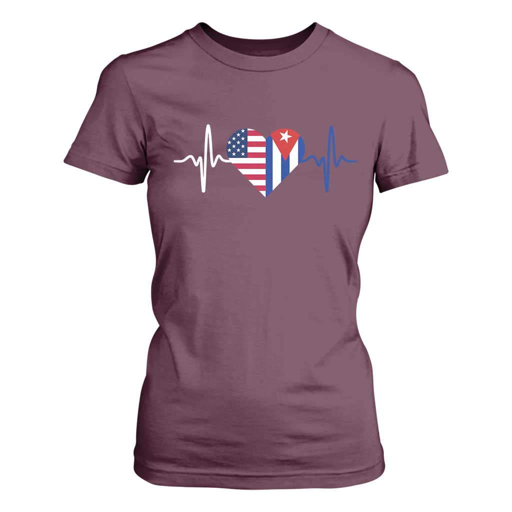 Heartbeat Cuba USA T Shirt For Women Cuban American Pride TS12 Maroon Print Your Wear