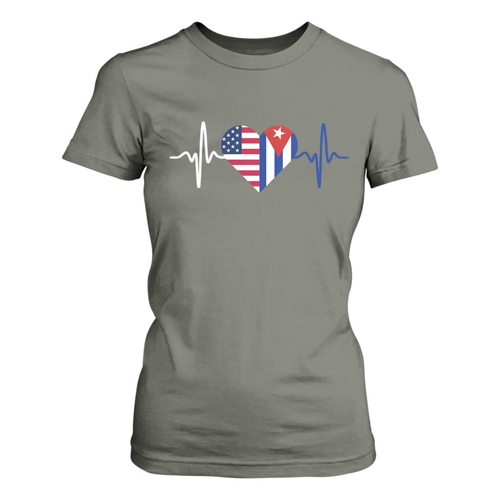 Heartbeat Cuba USA T Shirt For Women Cuban American Pride TS12 Military Green Print Your Wear