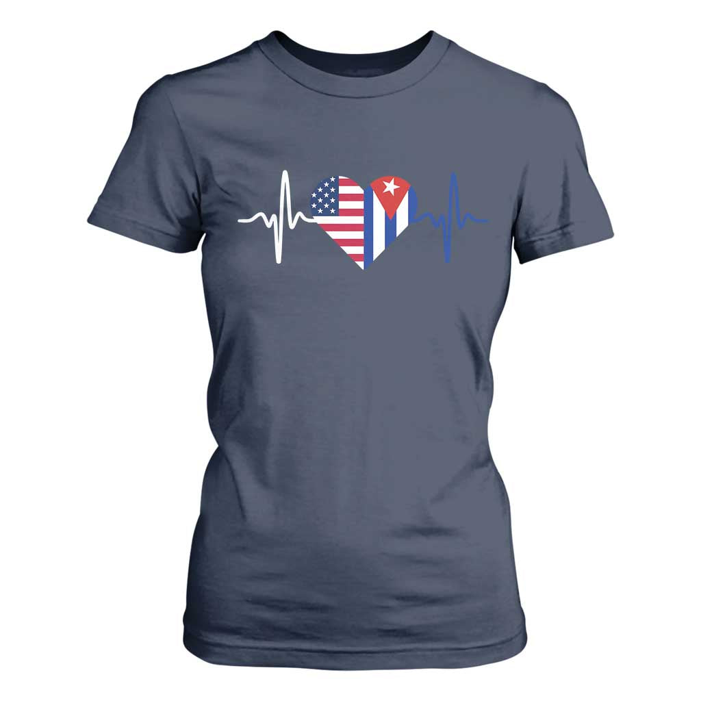 Heartbeat Cuba USA T Shirt For Women Cuban American Pride TS12 Navy Print Your Wear
