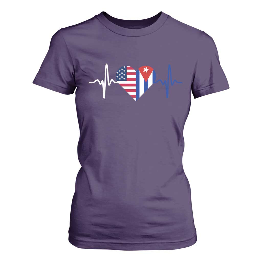Heartbeat Cuba USA T Shirt For Women Cuban American Pride TS12 Purple Print Your Wear