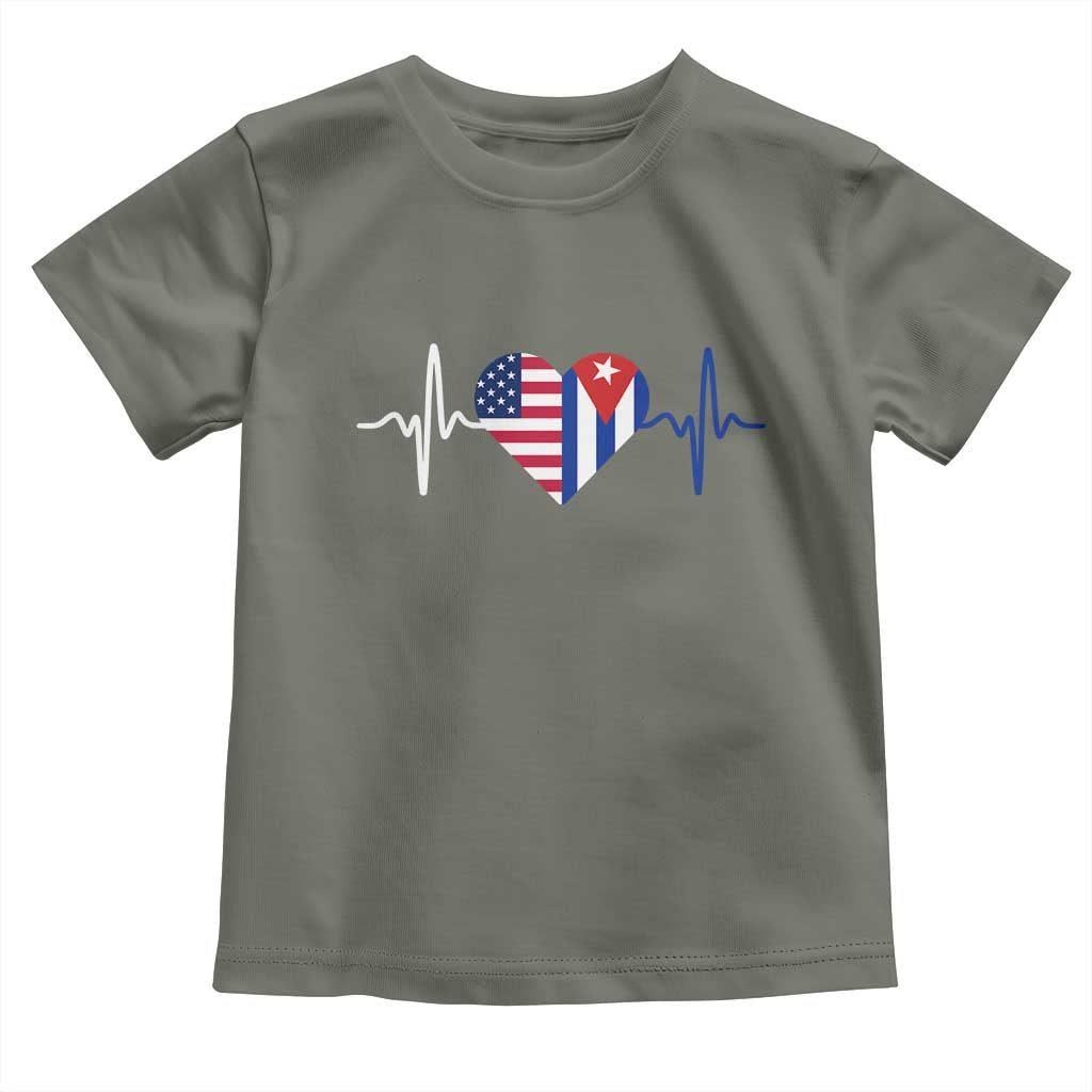 Heartbeat Cuba USA Toddler T Shirt Cuban American Pride TS12 Military Green Print Your Wear