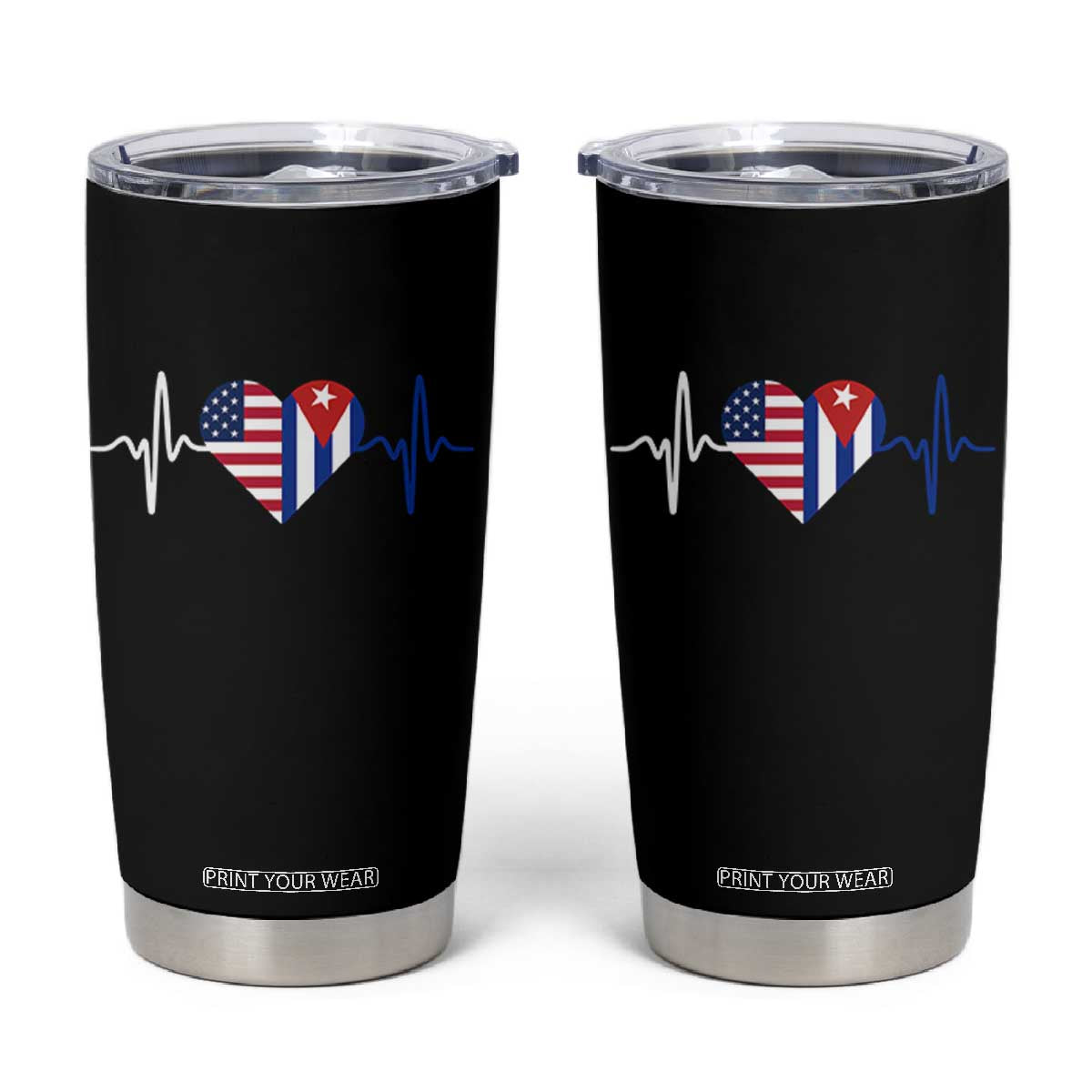 Heartbeat Cuba USA Tumbler Cup Cuban American Pride TS12 Black Print Your Wear