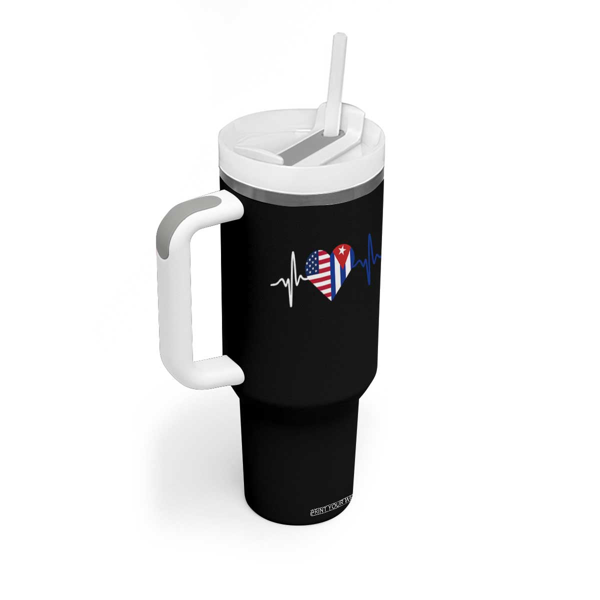 Heartbeat Cuba USA Tumbler With Handle Cuban American Pride TS12 Print Your Wear