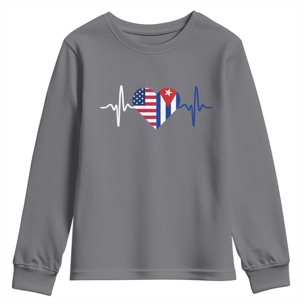 Heartbeat Cuba USA Youth Sweatshirt Cuban American Pride TS12 Charcoal Print Your Wear