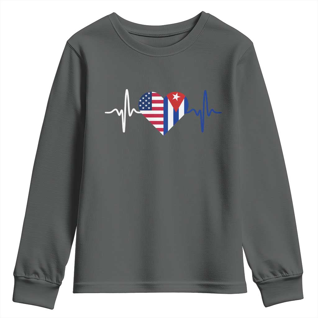 Heartbeat Cuba USA Youth Sweatshirt Cuban American Pride TS12 Dark Heather Print Your Wear