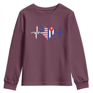 Heartbeat Cuba USA Youth Sweatshirt Cuban American Pride TS12 Maroon Print Your Wear