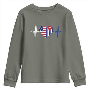 Heartbeat Cuba USA Youth Sweatshirt Cuban American Pride TS12 Military Green Print Your Wear